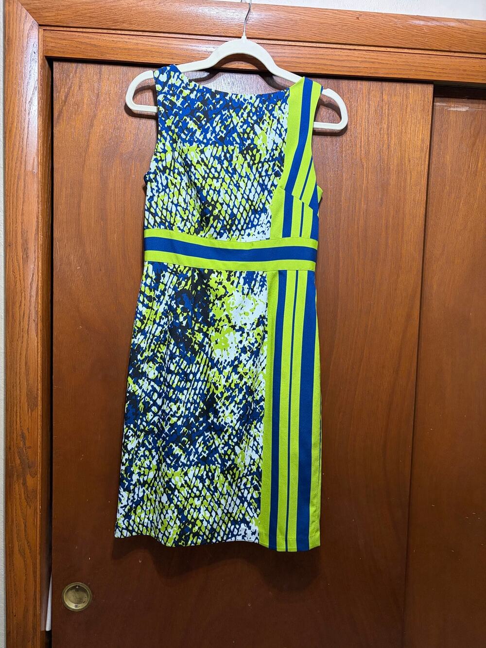 Adrianna Papell Sheath Dress Blue Green Abstract Print Sleeveless Women's 4